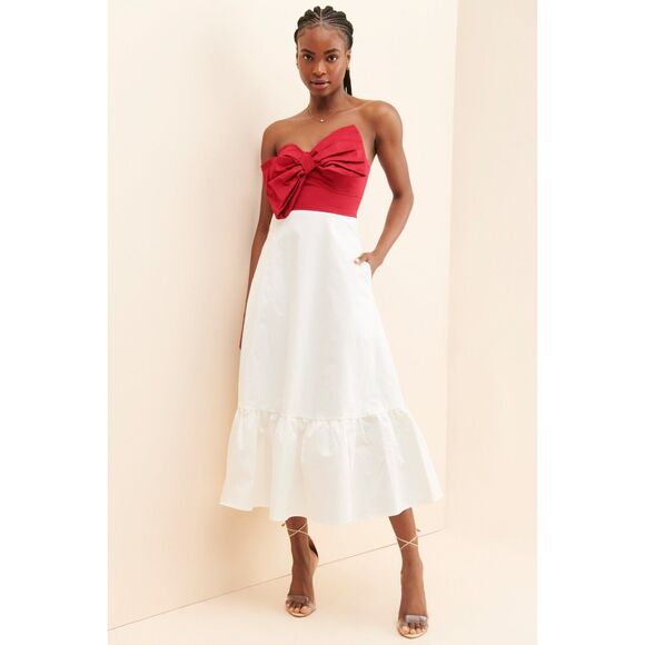 Anthropologie Hutch Dress 6 Bow Strapless Elegant Formal Cocktail Red White